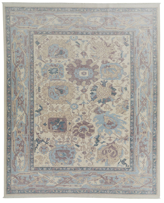 8x10 Ivory and Blue Turkish Traditional Rug