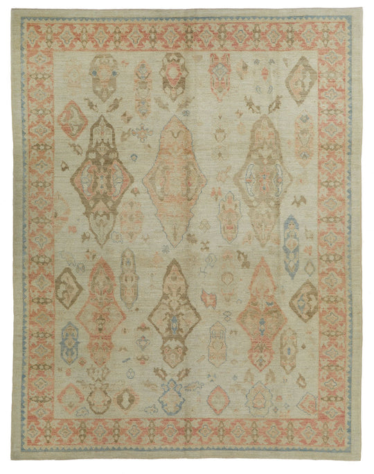 8x10 Ivory and Rust Turkish Oushak Rug