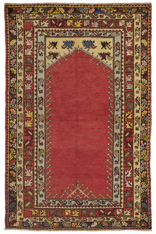 4x6 Red and Multicolor Turkish Tribal Rug