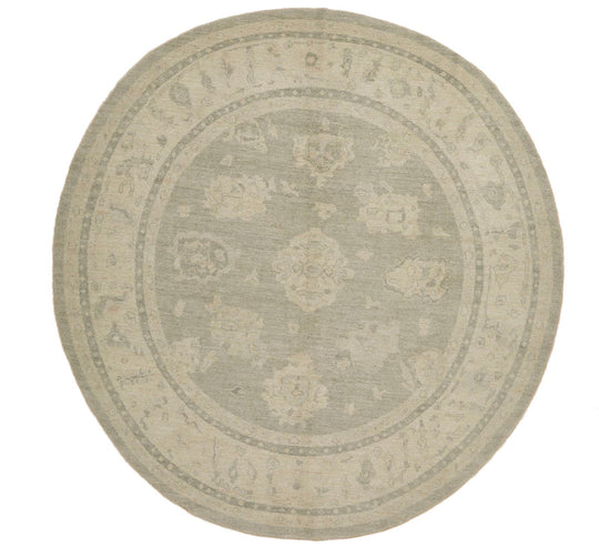 9x9 Green and Ivory Turkish Oushak Rug