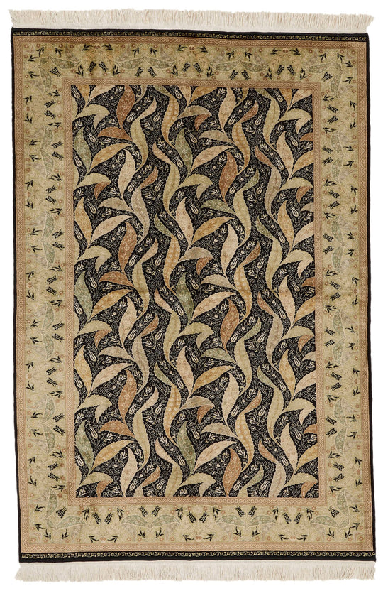 4x6 Black and Green Turkish Anatolian Rug