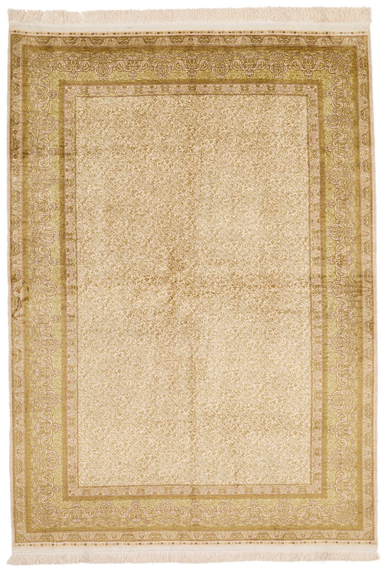 5x7 Ivory and Light Green Turkish Anatolian Rug