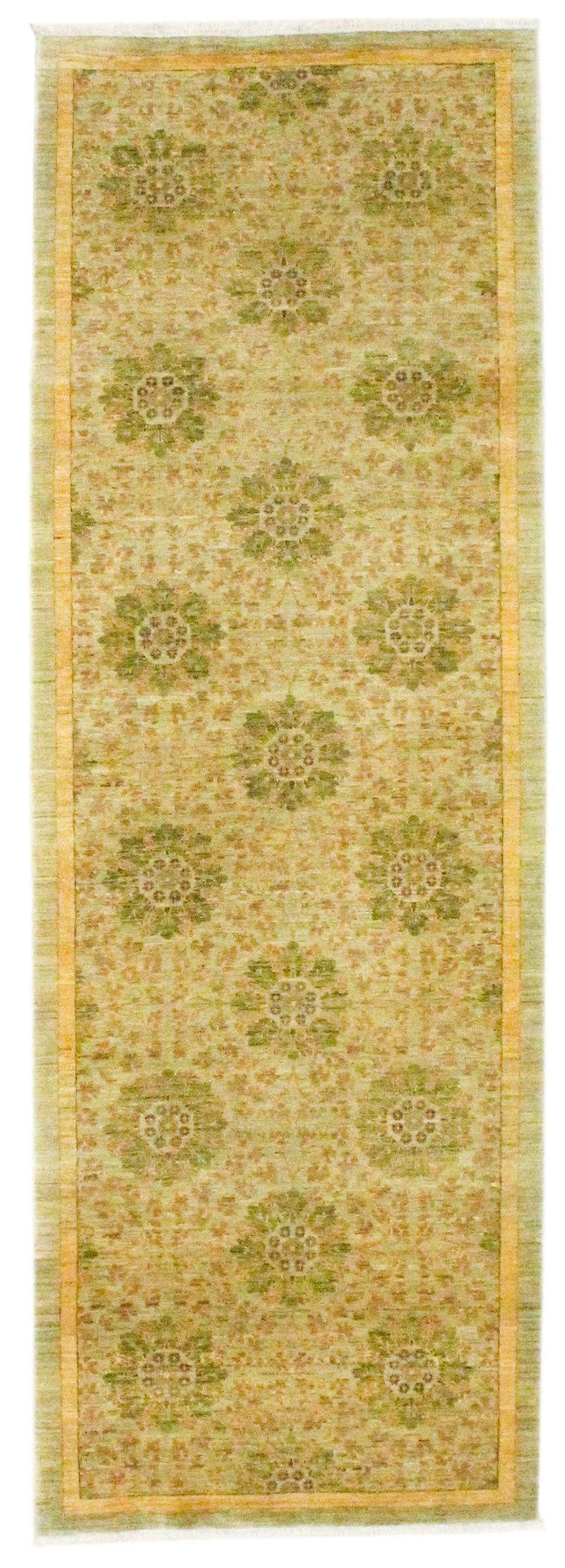 3x9 Green and Brown Turkish Oushak Rug