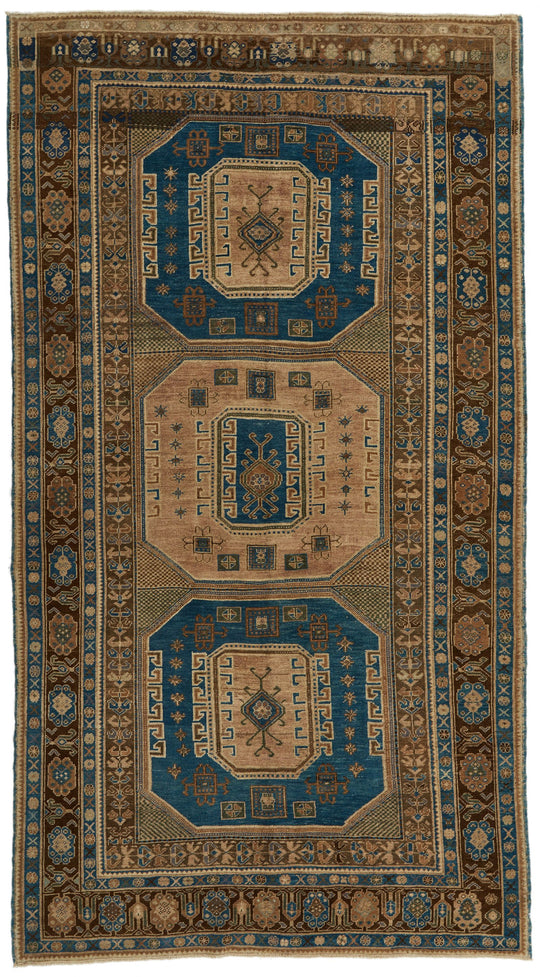 5x9 Green and Brown Turkish Tribal Rug