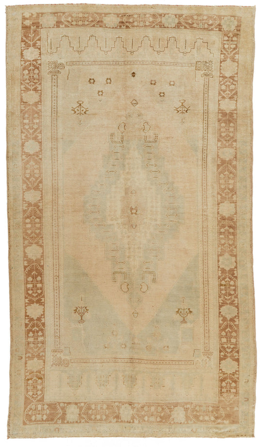 6x11 Green and Beige Turkish Tribal Rug