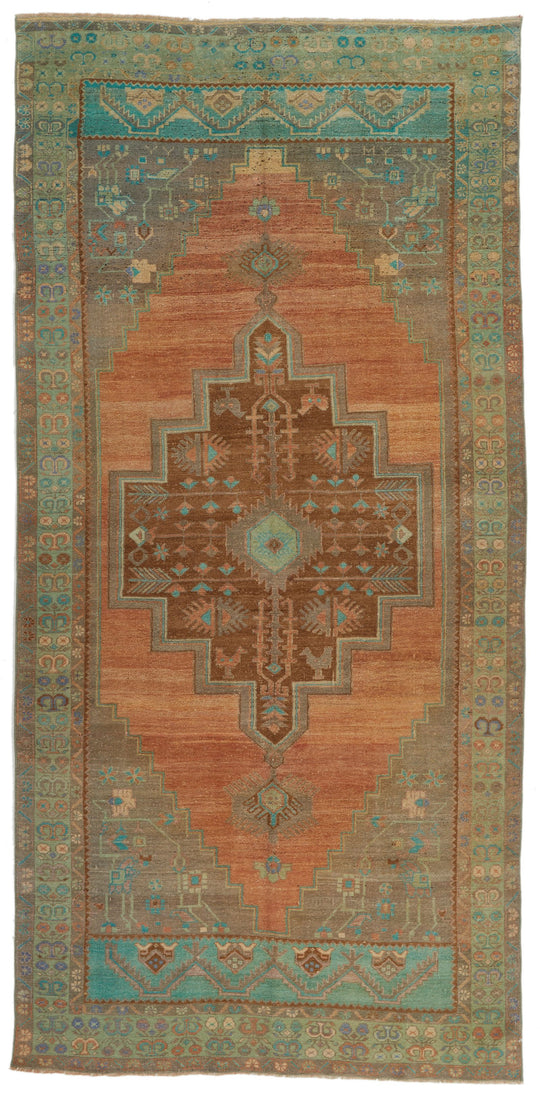 5x11 Orange and Green Turkish Tribal Runner