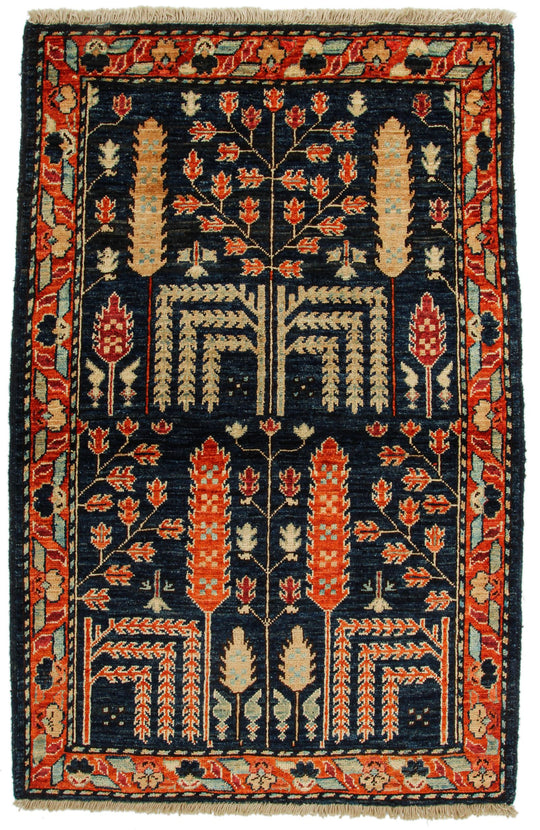 3x4 Navy and Red Anatolian Traditional Rug