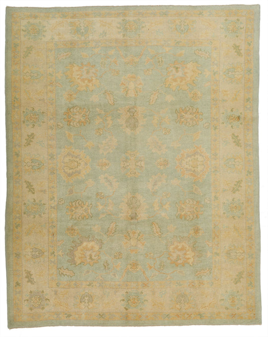 7x9 Green and Gold Turkish Oushak Rug