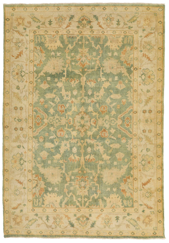 6x9 Green and Ivory Turkish Oushak Rug