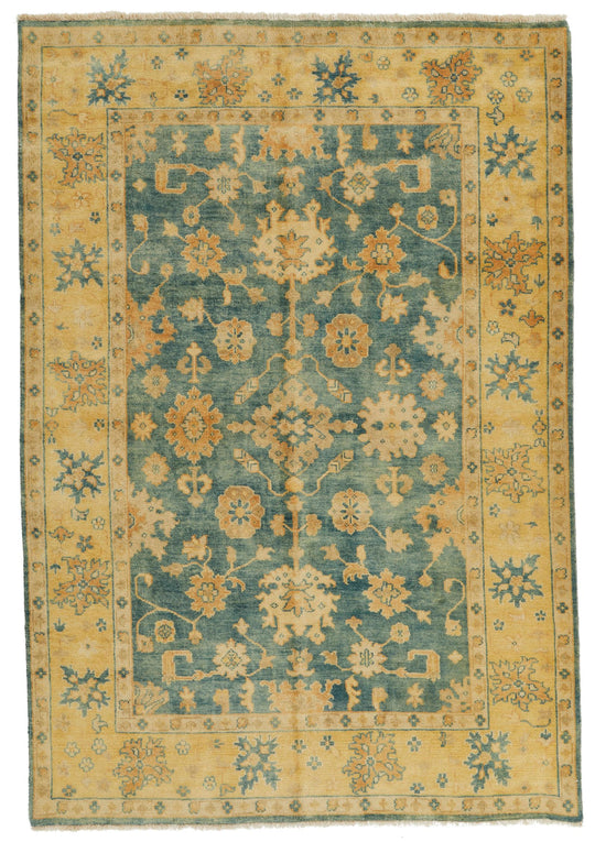 6x9 Green and Ivory Turkish Oushak Rug