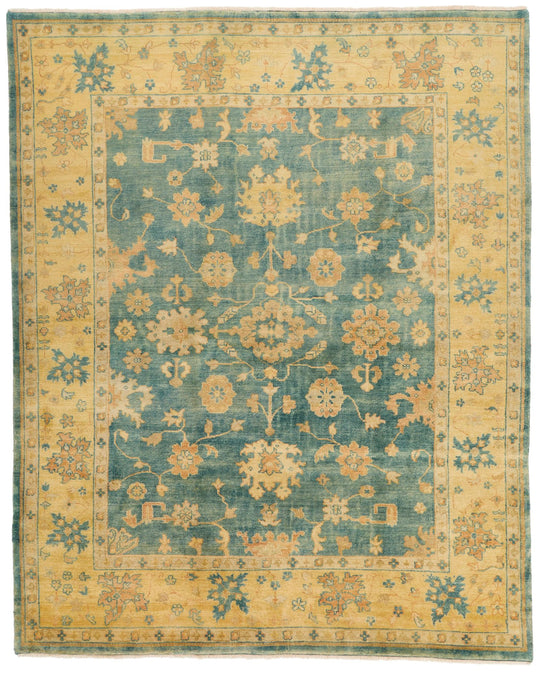 8x10 Green and Ivory Turkish Oushak Rug