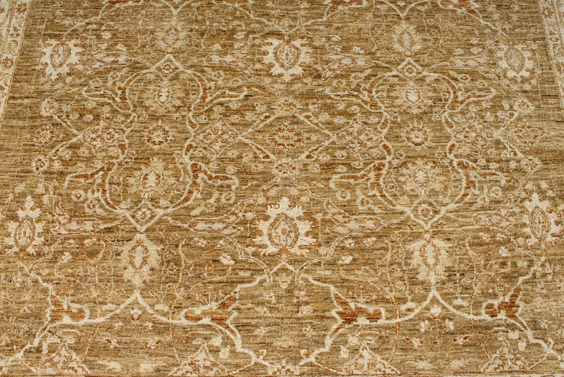 9x10 Brown and Ivory Turkish Oushak Rug