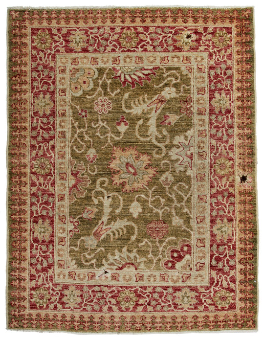 3x4 Green and Red Turkish Oushak Rug
