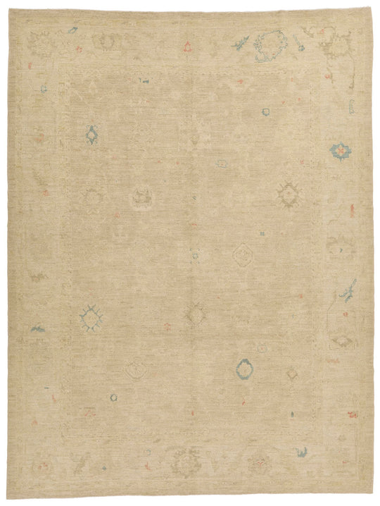 9x12 Beige and Ivory Turkish Oushak Rug
