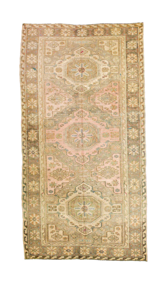 Vintage Handmade 6x9 Pink and Brown Anatolian Turkish Traditional Distressed Area Rug