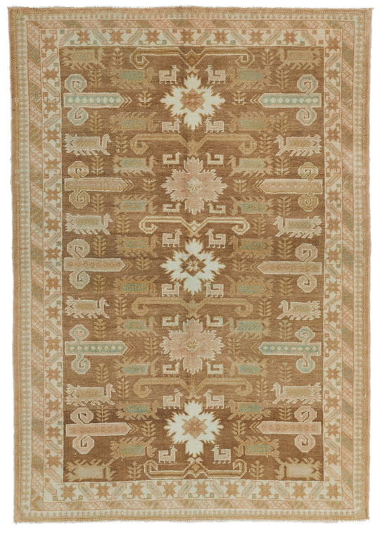 4x6 Brown and Green Persian Tribal Rug