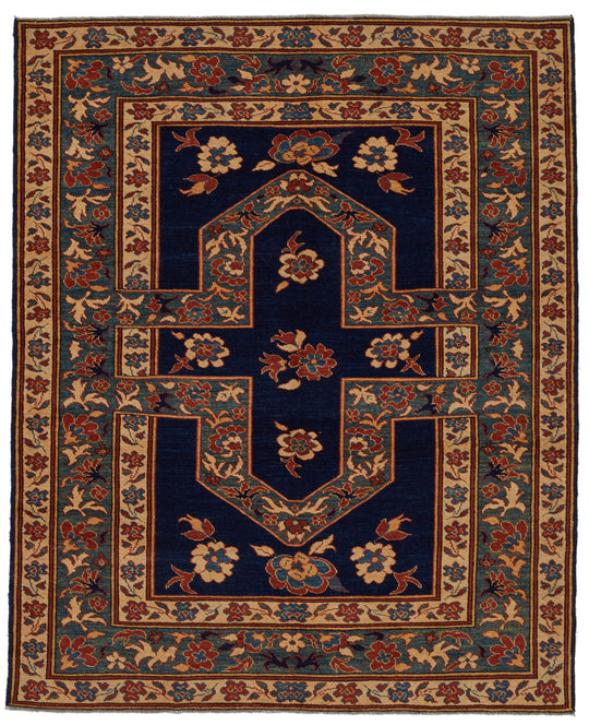 5x6 Navy and Green Turkish Tribal Rug