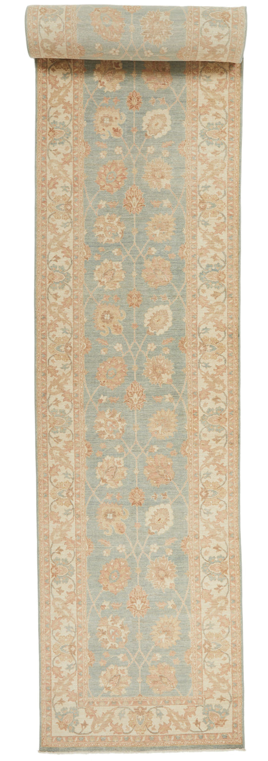 4x41 Blue and Ivory Turkish Oushak Runner