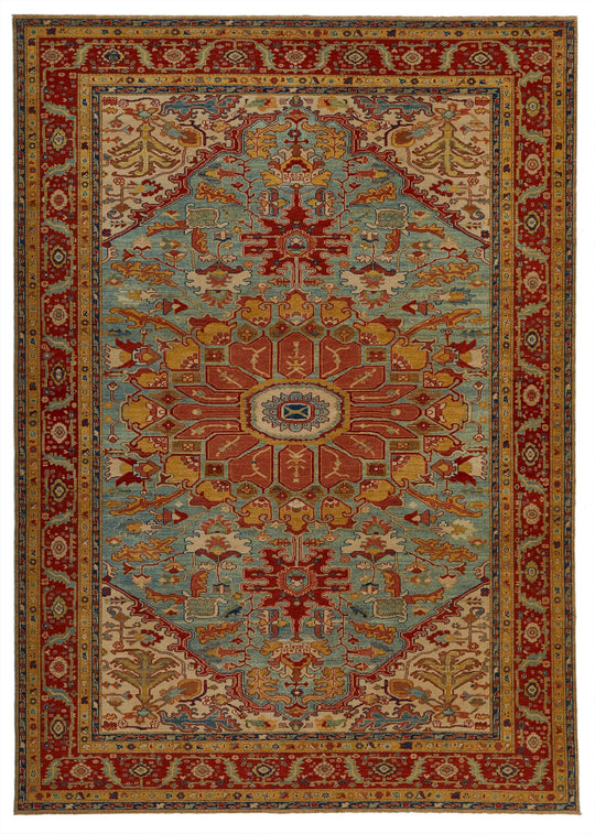 7x10 Blue and Red Turkish Traditional Rug