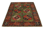 4x6 Green and Multicolor Turkish Tribal Rug