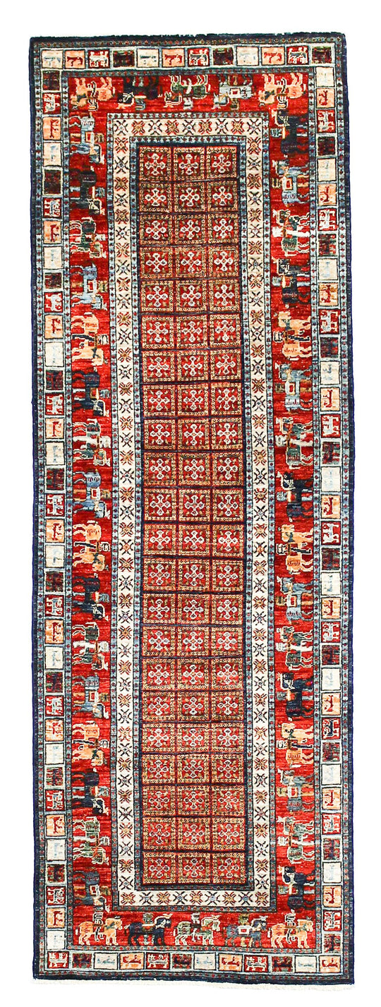 3x8 Vintage Red and Multicolor Traditional Runner