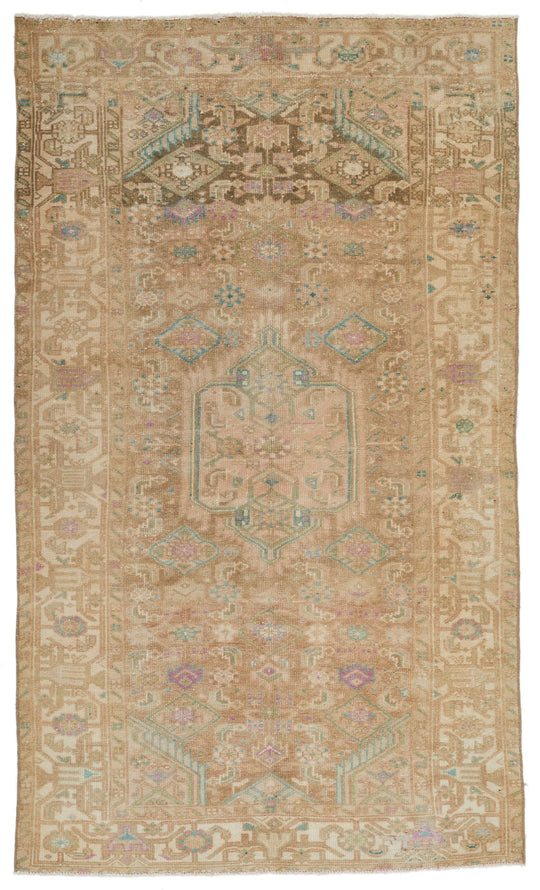 4x6 Beige and Green Persian Tribal Rug