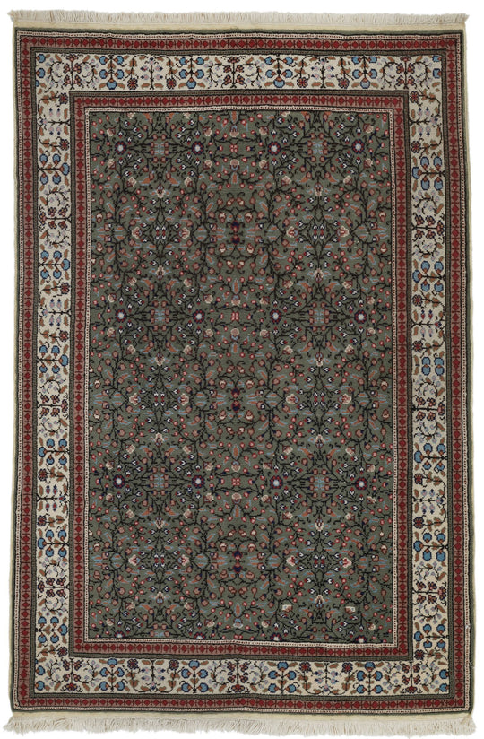 4x6 Green and Ivory Turkish Traditional Rug