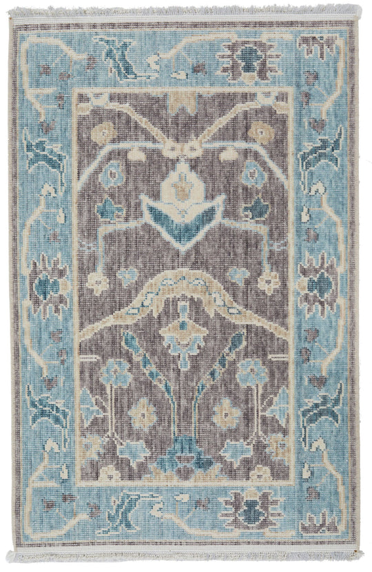 3x3 Purple and Blue Turkish Traditional Rug