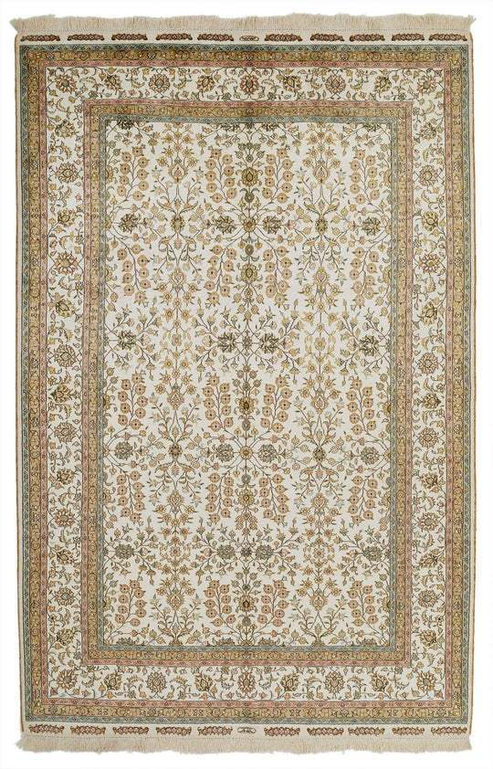 5x8 Ivory Turkish Silk Rug