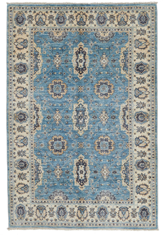 4x6 Blue and Multicolor Turkish Oushak Rug