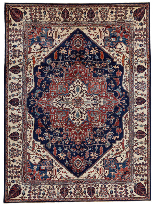 9x12 Navy and Ivory Anatolian Traditional Rug