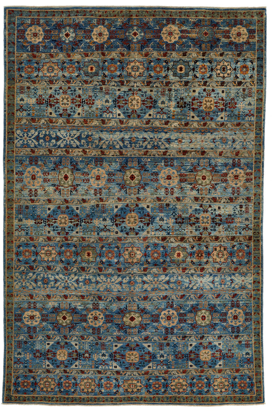 6x9 Blue and Multicolor Anatolian Traditional Rug