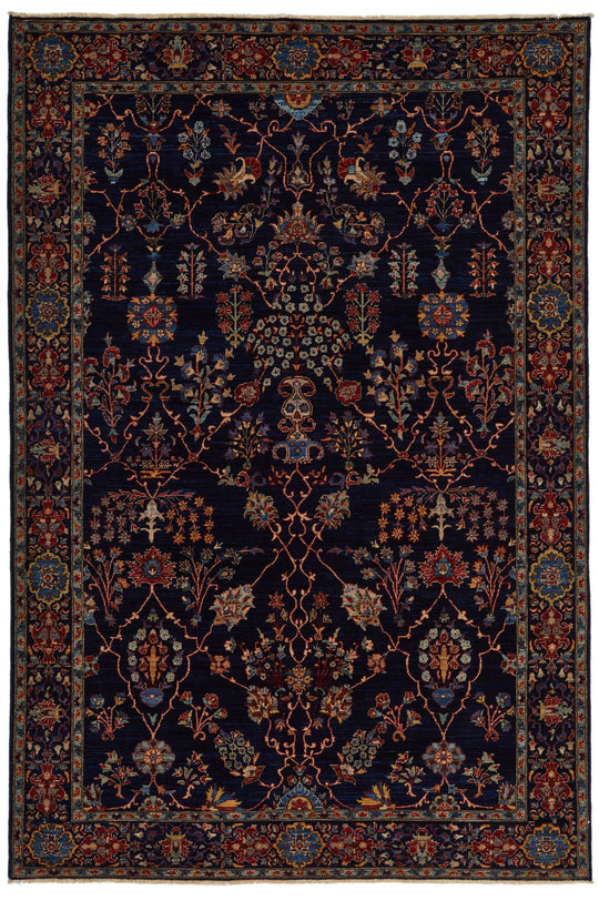 6x9 Navy and Multicolor Traditional Rug