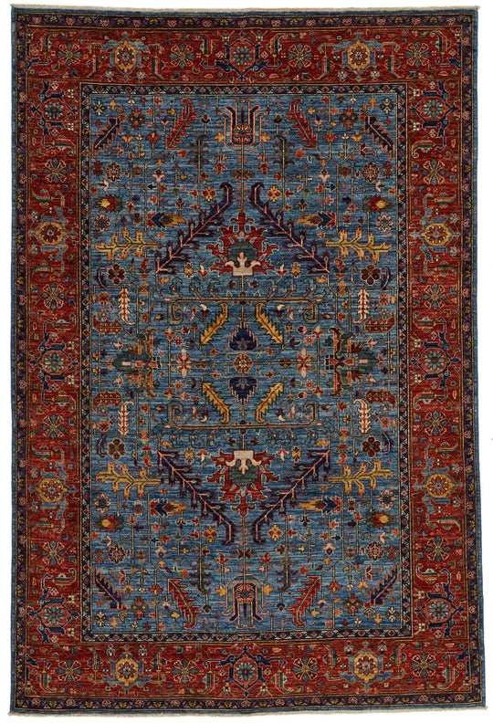 6x9 Blue and Rust Anatolian Traditional Rug
