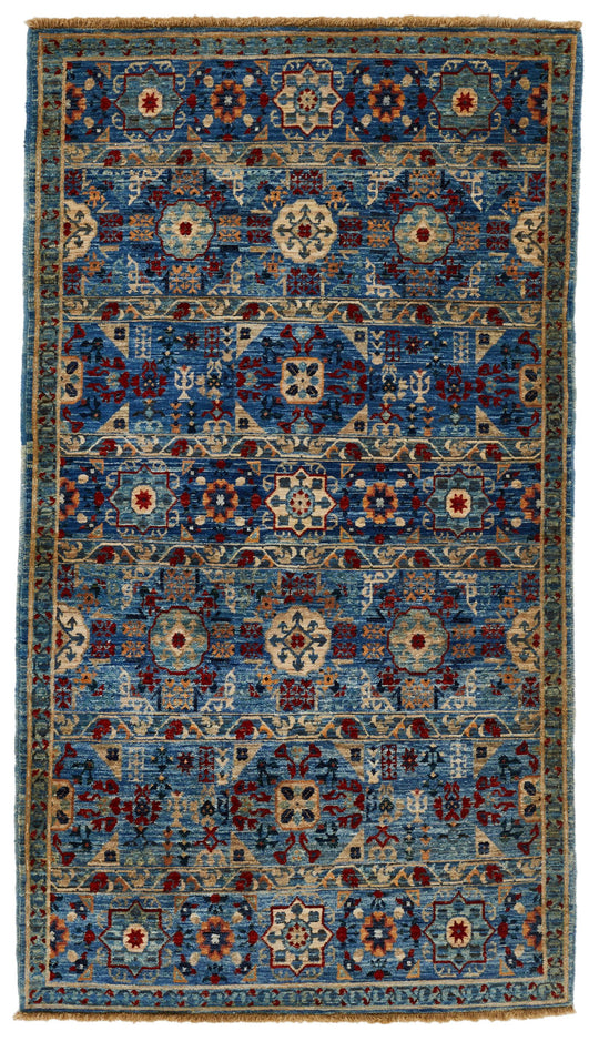 3x5 Blue and Multicolor Anatolian Traditional Rug