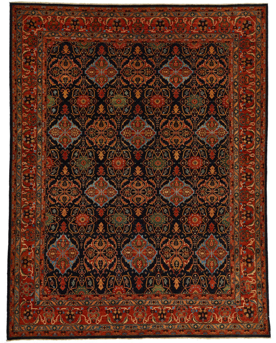 9x12 Navy and Rust Anatolian Traditional Rug