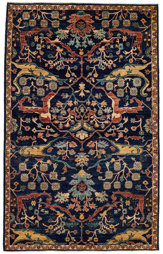 5x8 Navy and Ivory Anatolian Traditional Rug