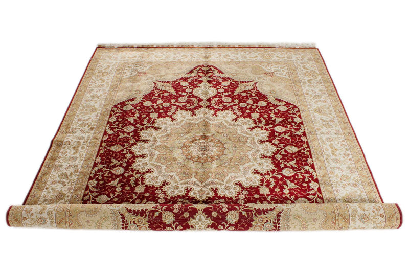 5x8 Red and Ivory Turkish Silk Rug