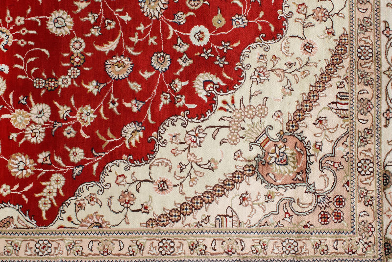 6x9 Red and Ivory Turkish Silk Rug