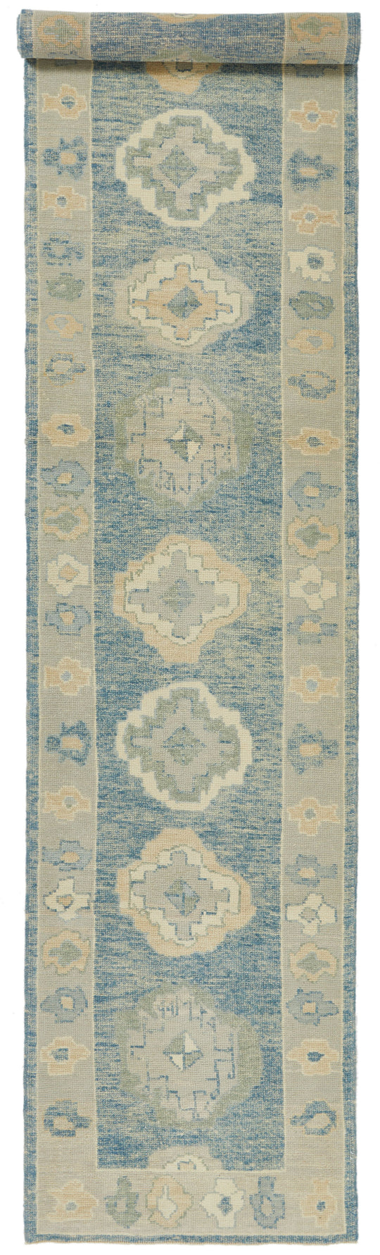3x15 Blue and Ivory Turkish Oushak Runner