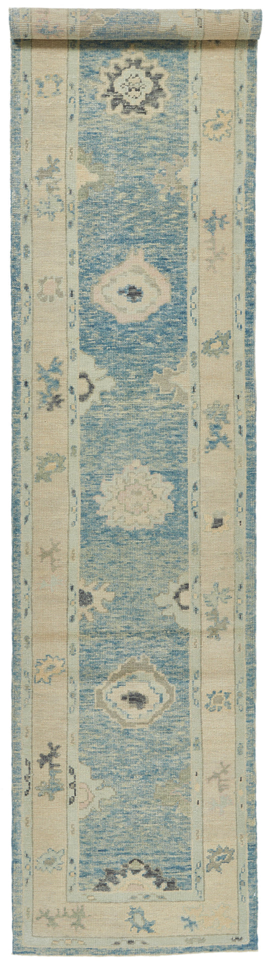 4x14 Blue and Beige Turkish Oushak Runner