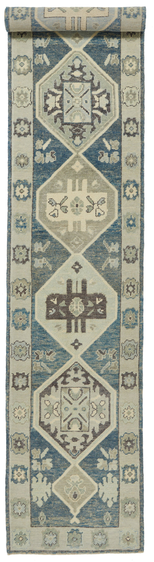 3x17 Navy and Beige Turkish Oushak Runner