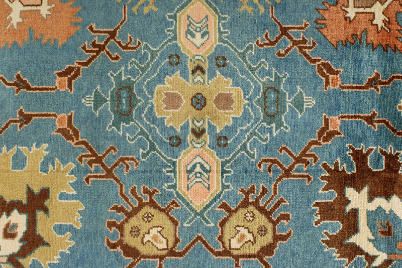 9x12 Blue and Brown Turkish Oushak Rug