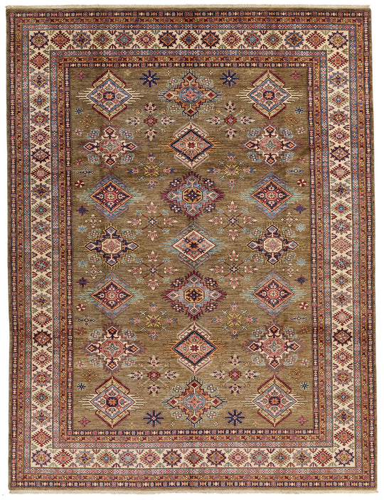 9x12 Rust and Ivory Kazak Tribal Rug