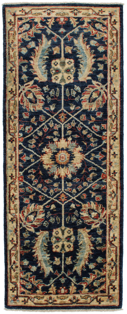 2x5 Navy and Ivory Anatolian Traditional Runner