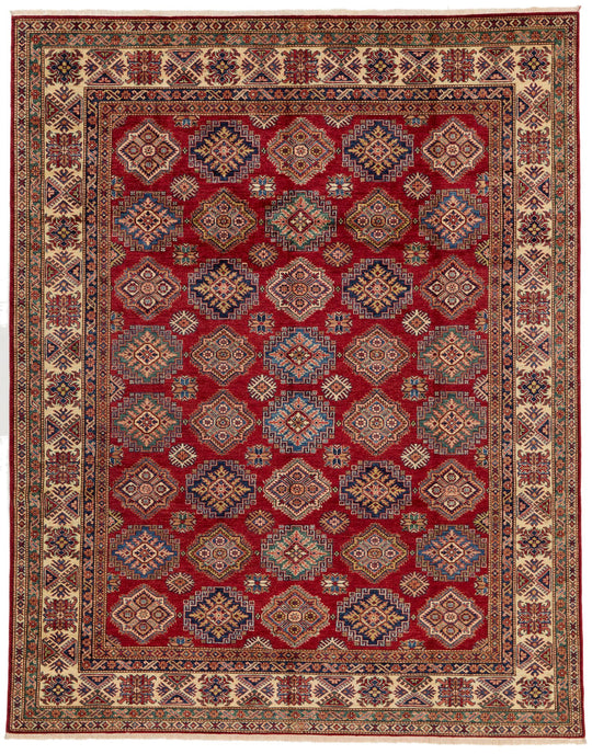 8x10 Red and Ivory Kazak Tribal Rug