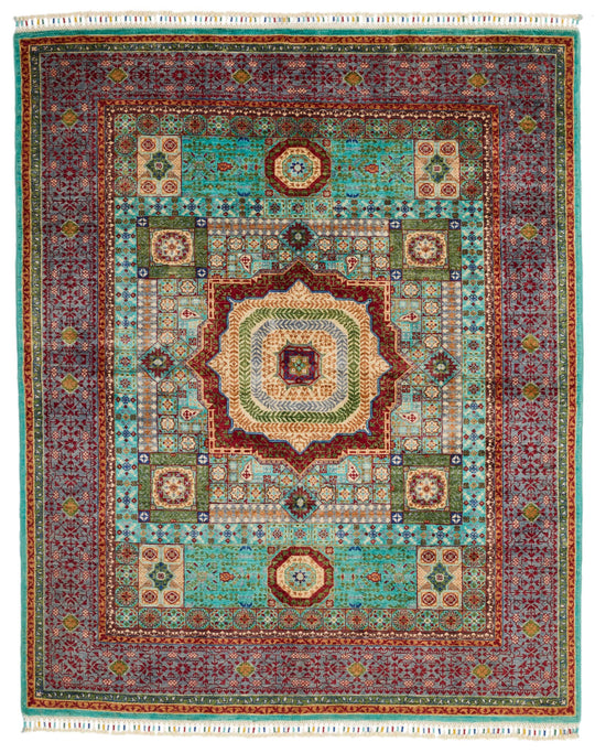 5x6 Turquoıse and Gray Turkish Tribal Rug