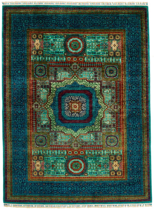 6x8 Turquoıse and Navy Turkish Tribal Rug