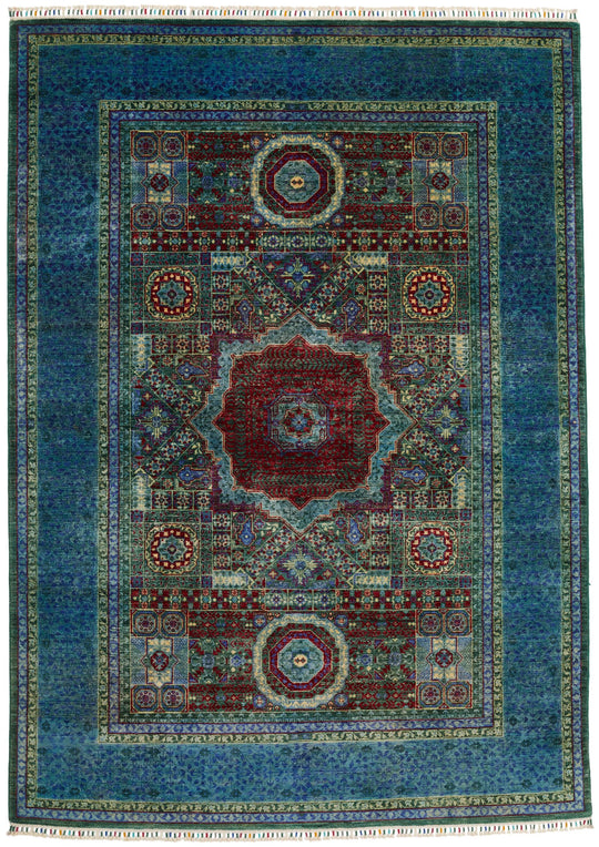 6x8 Multicolor and Blue Turkish Tribal Rug