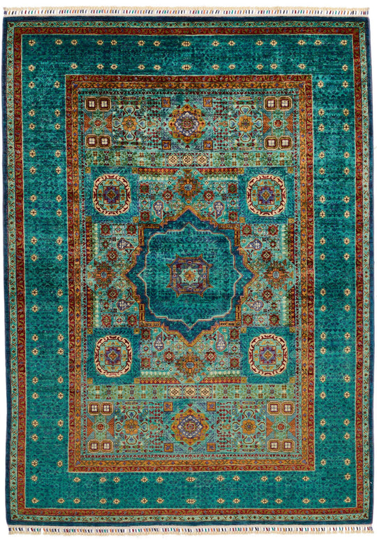 6x8 Multicolor and Blue Turkish Tribal Rug